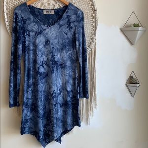 NWOT Blue Tie Dye long sleeve mini dress. S